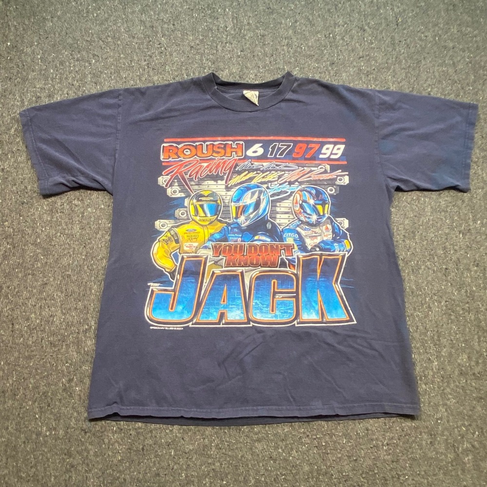 Cygnus Roush Racing Shirt XL Mens Navy Blue Y2K 2001 NASCAR Graphic Tee Car Crew